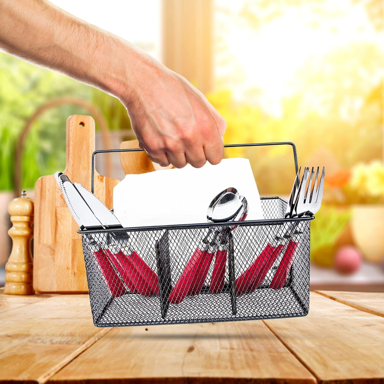 Maypes Utensil Silverware Caddy Organizer, Party Buffet Serving Holder, Stainless Steel, Silver