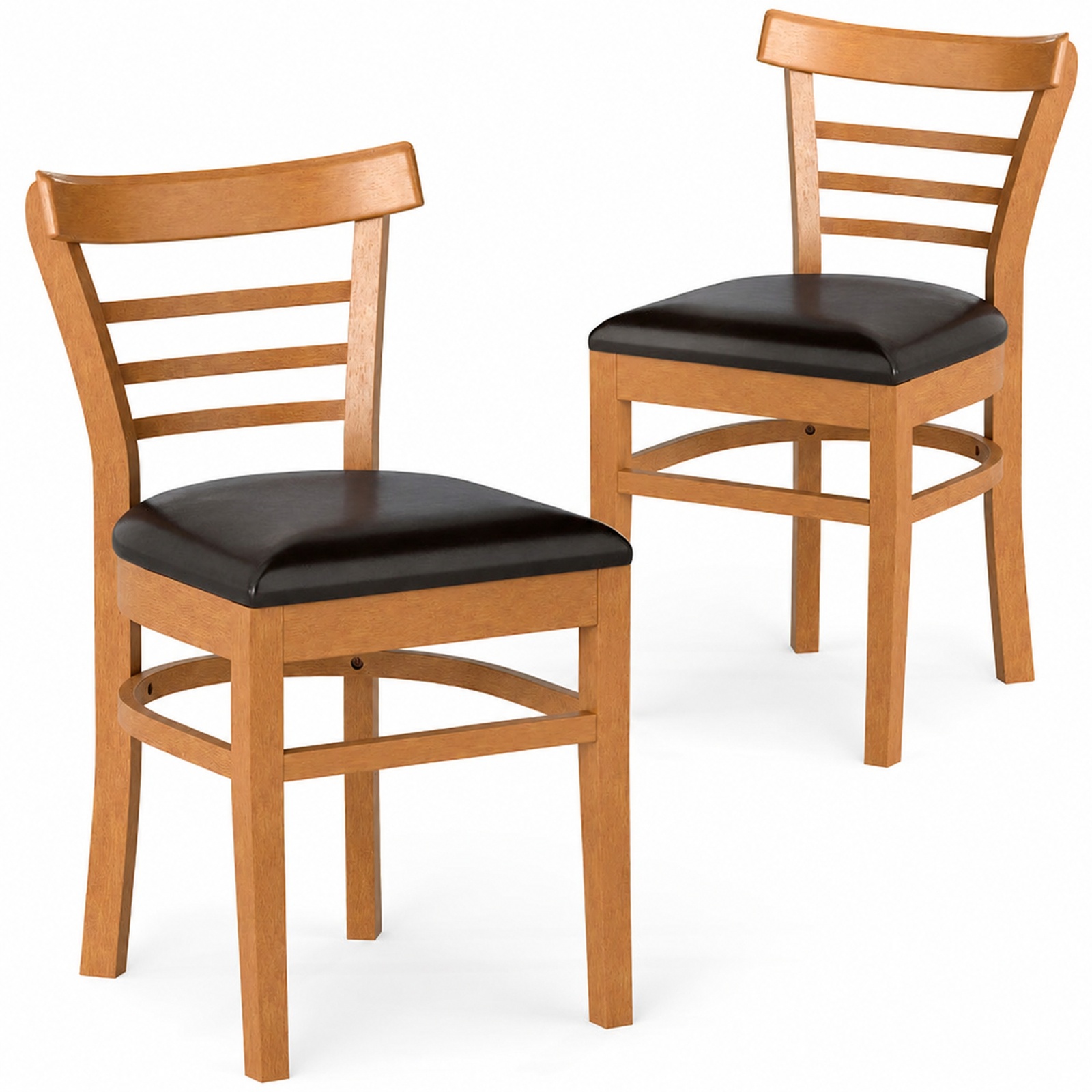 Furnibear Wooden Dining Chairs Set of 2 with Faux Leather Seats and Rubber Wood Legs for Restaurant Kitchen and Dining Room, Brown