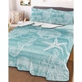 thumbnail image 3 of Quilts Full Size Bedding Set, Turquoise Coastal Lightweight Quilted Comforter, Nautical Coral Starfish Shell Seahorse Ocean Soft Bedspread Coverlet with Pillow Covers for All Season, 78" x 90", 3 of 7