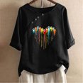 thumbnail image 2 of Blusas de Manga Corta para las Mujeres Impresas Cuello Redondo Camiseta Casual, Blusa de Algodón de Imitación para las Mujeres, 2 of 4