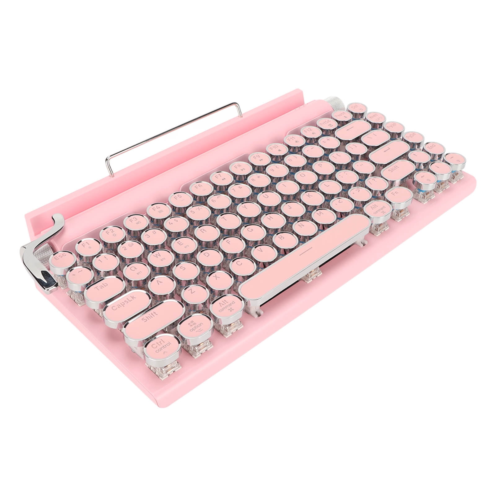 Mechanical Keyboard, Blue Switch Retro Round Keycap Typewriter Mechanical Keyboard Support 3 Devices FN Master  For Tablet Pink