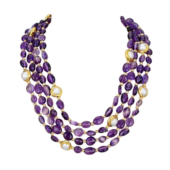 Natural Amethyst Cultured Pearl Multi-strand Necklace