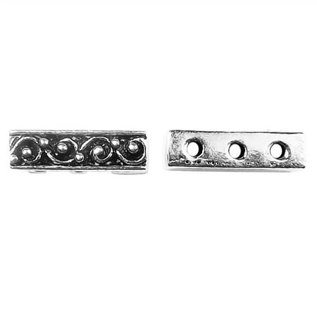 Bar 3 Strand - CSF-465 Silver Overlay Multi Strand Scroll Work Spacer Bar With 3 Hole