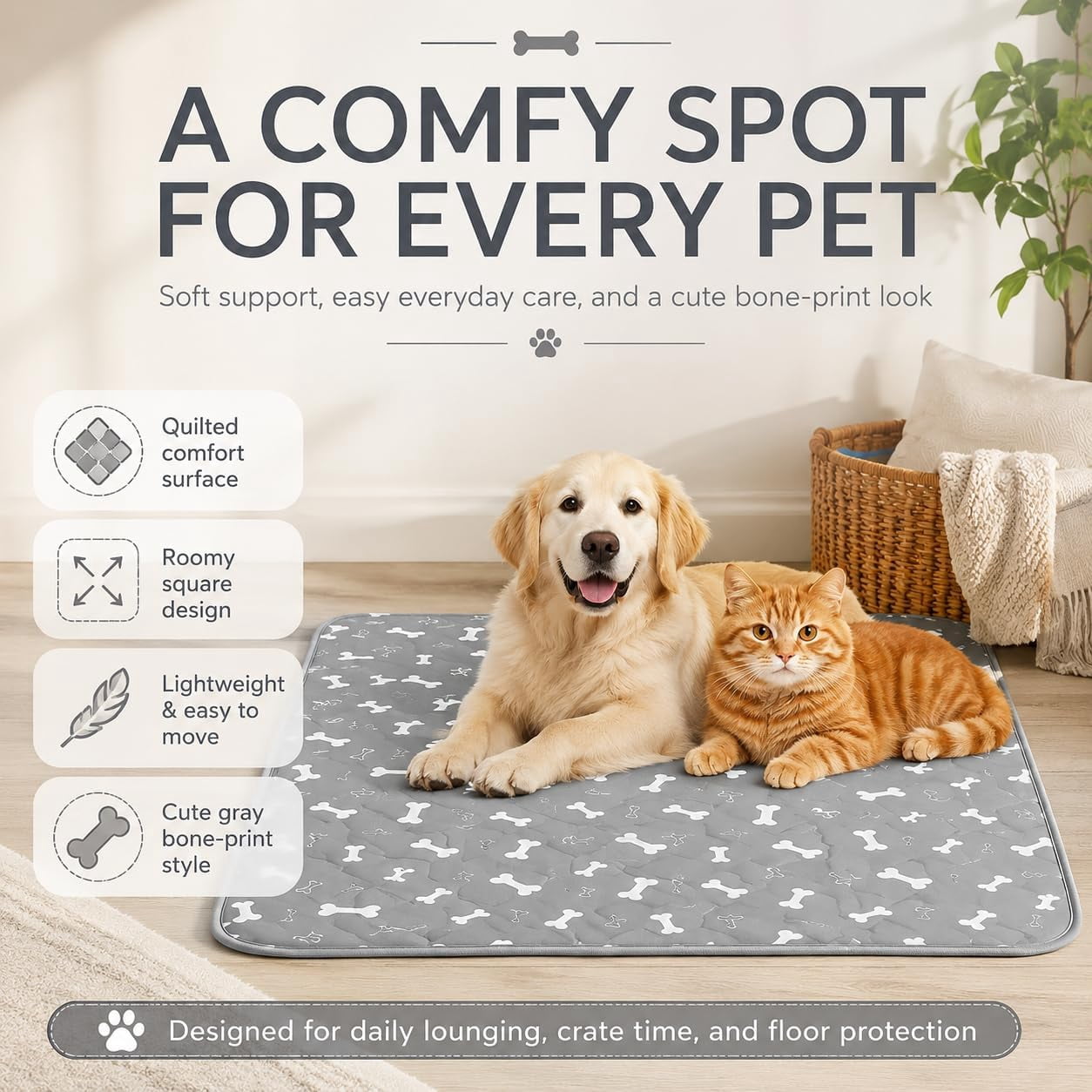 NovaPaw Washable Puppy Pee Pads, Reusable Dog Training Pads with Ultra Absorbent Multi-Layer Design, Leakproof Non-Slip Pet Potty Pads for Puppies, Dogs, Cats, Crates and Indoor Use(M:23.6*15.7in)