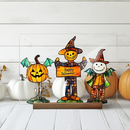 

Saving! iHPH7 Halloween Cuteghost Pumpkin Skullpattern Acrylic Desktop Table Holiday Pattern Decoration Ornaments
