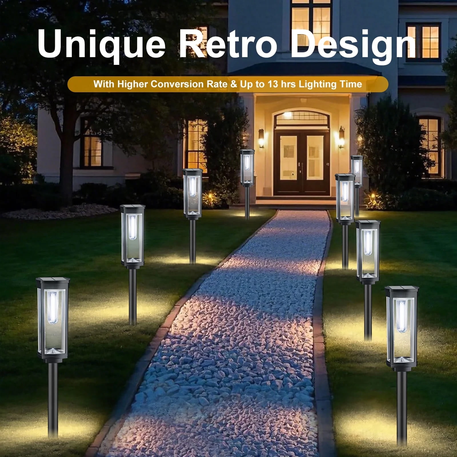 GLUAAE 8 Pack Solar Pathway Lights Outdoor - IP65 Waterproof Solar Powered Garden Lights with Warm White LED, Auto On/Off for Lawn, Patio, Walkway, Driveway Decor