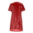 thumbnail image 6 of Women's Sparkly Sequin T Shirt Dress Short Sleeve Crewneck 2025 Loose Glitter Party Club Mini Dresses, 6 of 6