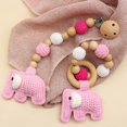 thumbnail image 4 of Pulsera de cuentas de madera para bebé, sonajero de ganchillo con forma de elefante, mordedor para bebés, chupete para lactancia, juguetes molares, 4 of 5