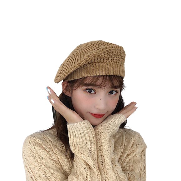 XYCCA Béret Français pour Femmes Mode Rétro Chapeaux Tricotés Chauds d'Hiver - Kaki