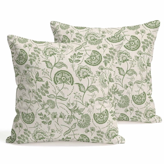 Set of 2 Farmhouse Sage Green Floral Pillow Covers 18x18 Inch, Linen Boho Flower Rustic Country Decorative Throw Pillow Cases Cotton Cushion Covers for Sofa Couch Bed Living Room Bedroom Home Decor