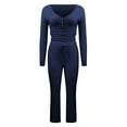 thumbnail image 4 of BLOCLOALO 2 Piece Lounge Set Long Sleeve Tops Women's 2 Piece Sets Straight Leg Pants Set Long Sleeve Crop T Shirt Casual Outfits Comfy V Neck Blouses Yoga Suits Soft Lounge Sets for Women Navy M, 4 of 6