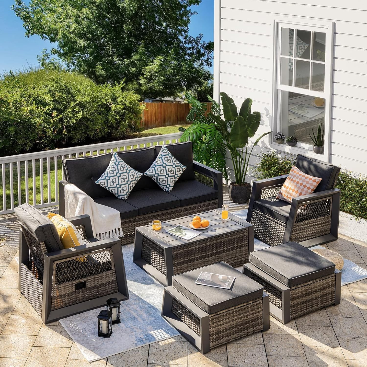 Agio park falls 5 piece woven deep seating with fire table hotsell