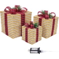 thumbnail image 2 of 10"-8"-6" Set of 3 Christmas Lighted Gift Boxes Decoration Boxes with Plug, Bows, Artificial Pine Leaves and Pine Cones for Christmas, Weddings Yard Home Holiday Art Decoration, 2 of 7
