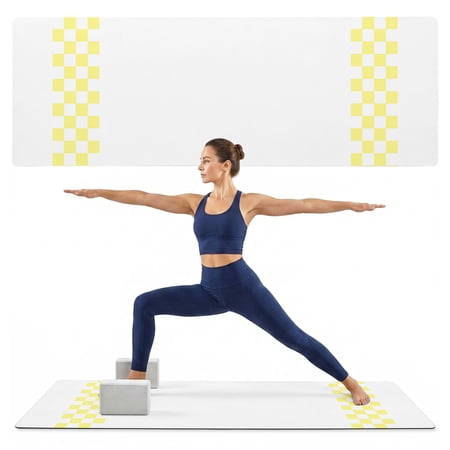 Yoga Mat Yellow Check Plaid Yoga Mats with Strap & Shortage Bag Non Slip Workout Mats Absorbent Cushion Pad Buffalo Farmhouse Style Pattern Exercise Mat for Yoga Pilates Stretching Home Gym 72 x32