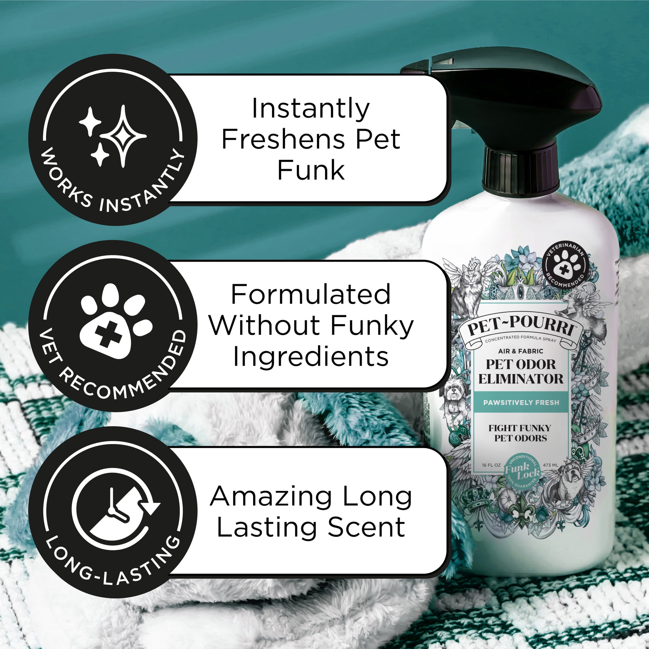 (3 pack) Pet~Pourri Pawsitively Fresh Pet & Home Deodorizer Spray, Jasmine + Fresh Air + Pear, 16oz
