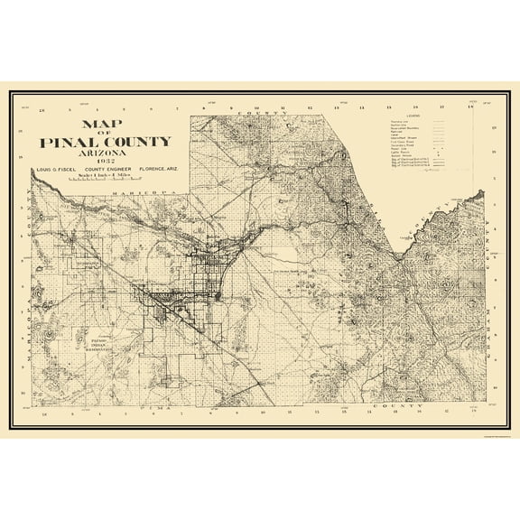 Historic County Map - Pinal County Arizona - Fiscel 1932 - Vintage Wall Art
