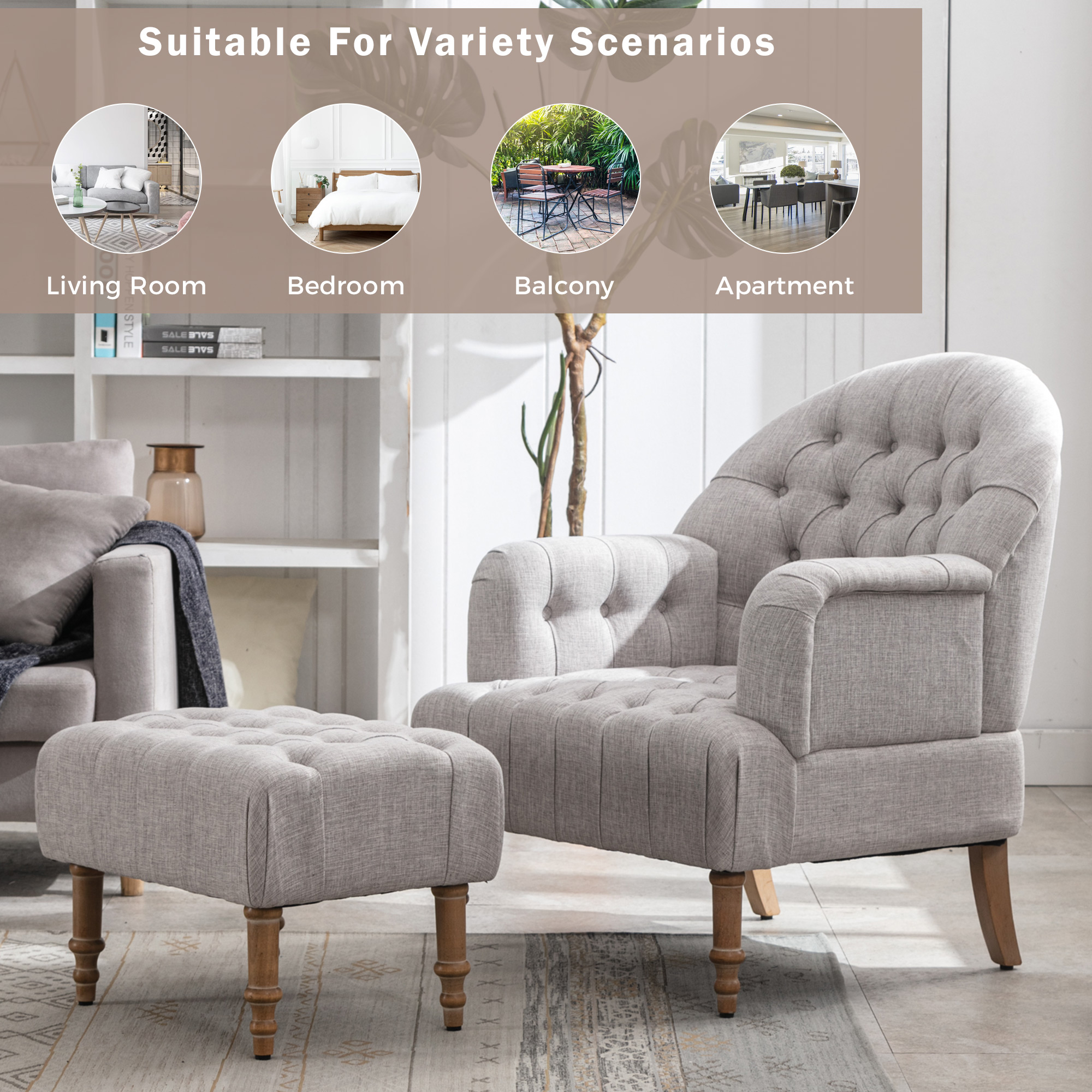 Rustic Manor Tallulah Dark Grey Upholstered Linen Accent, 45 OFF