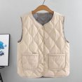 thumbnail image 4 of Winter Women Layering Vest Coat with Storage Bag Thin Padded Press Button Closure V Neck Sleeveless Solid Color Windproof Heat Retention Outdoor Down Coat, 4 of 8