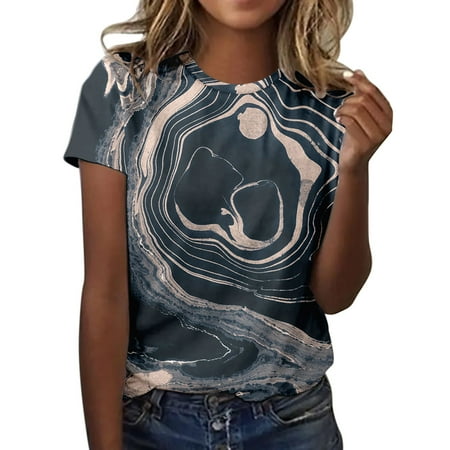 

Scrub Tops for Women Summer Flower Printed Shirts Short Sleeve O Neck Tee T Shirt Top
