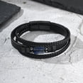 thumbnail image 2 of VNOX Stainless Steel Magnetic Clasp Lapis Bead Black Leather Double Layer Bracelet for Men Gift, 2 of 6