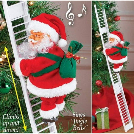 Peroptimist Ladder Climbing Santa Claus with Singing - Christmas Electric Plush Doll Figurine Decoration - Animated Hanging Xmas Ornament Toys with Music - Holiday Indoor Home Party Decor