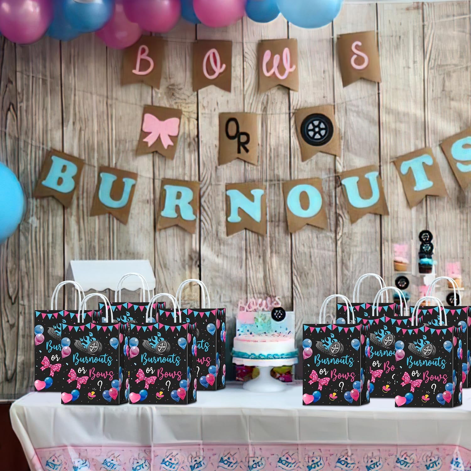 20Pcs Gender Reveal Party Supplies Gift Bags,Bows or Burnouts Gender Reveal Decorations, Burnout or Bows Baby Shower Decorations, Party Favor Bags, Goodie Bags for Unforgettable Celebrations