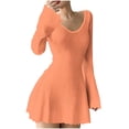 thumbnail image 2 of ClodeEU Womens V-Neck Stretch Mini Dress with Bell Sleeve，Casual Slim Fit Dress Orange,Womens Plus M, 2 of 5