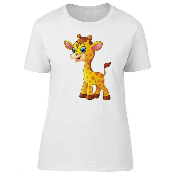 Cute Happy Baby Giraffe Cartoon T-Shirt Women -Image by Shutterstock, Female Large