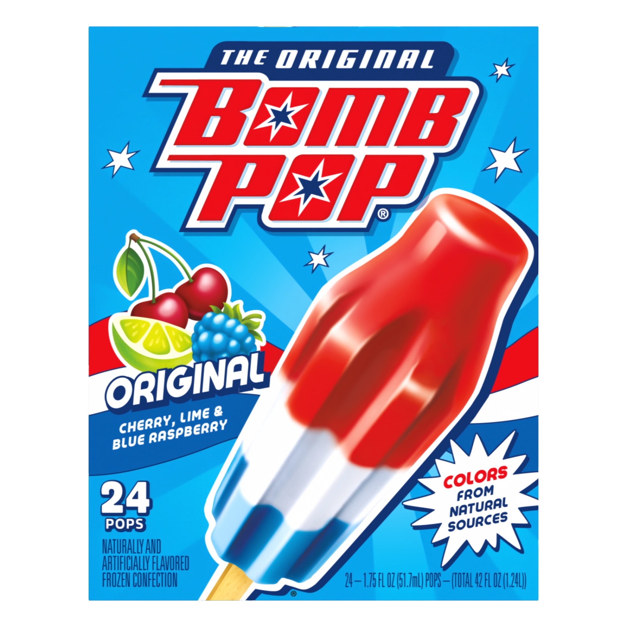 Bomb Pop Original Freeze Ice Pops, Frozen Freezer Dessert, 24 Pack