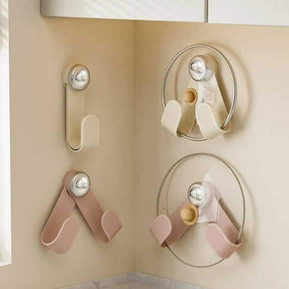 Opvise Adjustable Rotating Pot Lid Holder - Wall-Mounted Suction Cup Organizer for Lids, Pans, Cutting Boards | No Drill Installation | ABS Plastic Storage Rack