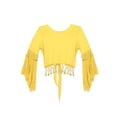 thumbnail image 5 of TiaoBug Womens Lace-Up Tassel Shawl Crop Tops Flare Sleeve Cardigan Belly Dance Costume Yellow L, 5 of 7