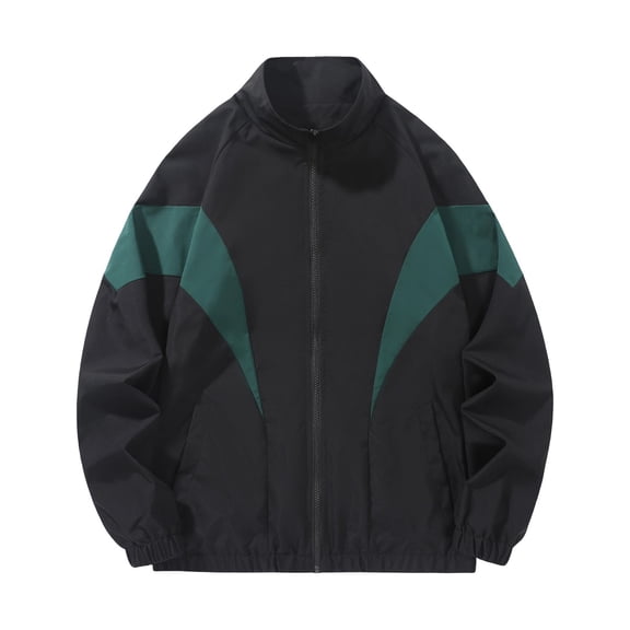 Ahabrexf Men's Windbreaker Jacket, Color Block Stand Collar Full Zip Lightweight Casual Sport Coat with Side Pockets for Daily Outdoor Use