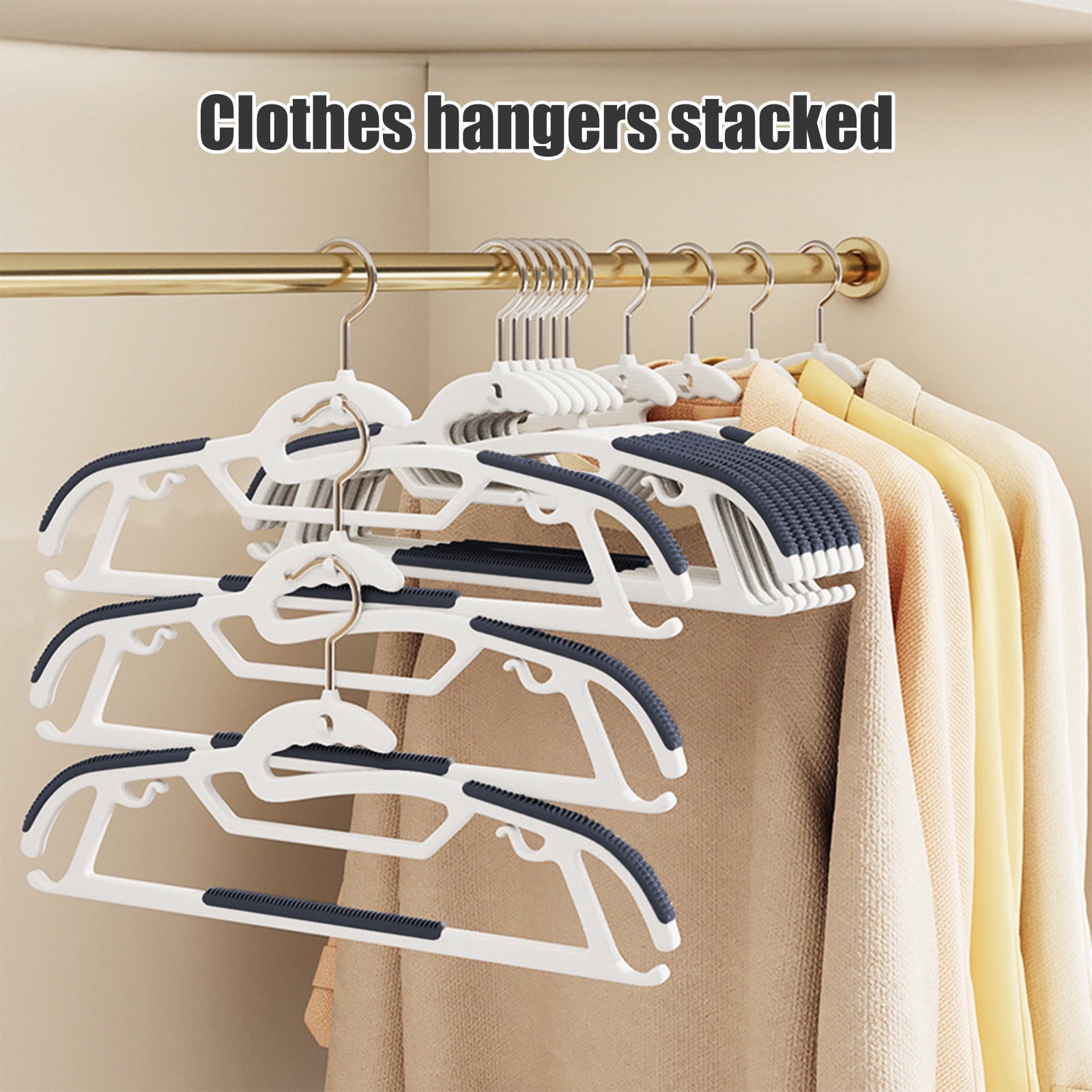 kcavykas Heavy Duty Non Slip Hangers with Wide Shoulders and Windproof Hook Available in Gray Black Navy Orange for Wet Dry Clothes 10 pcs Non Slip & Non Marking Navy