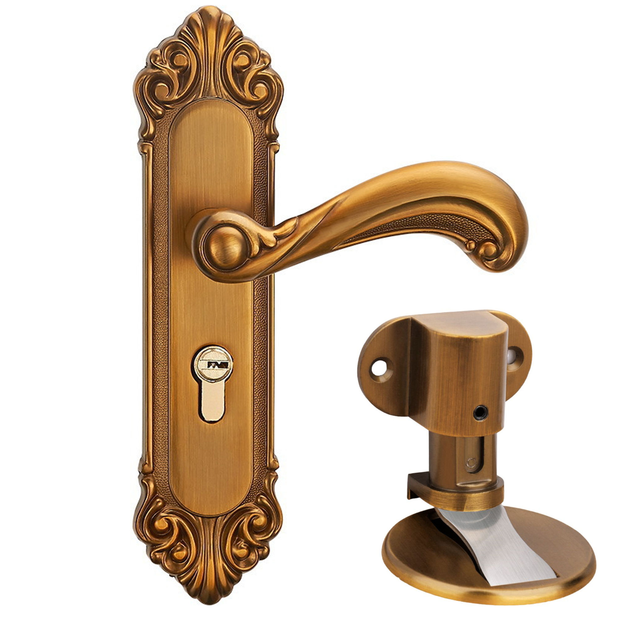 Silent Door Lock Handle With Key, Vintage Mechanical Door Lock For Home Hotel Office Apartment