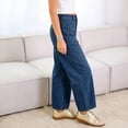 thumbnail image 4 of Women's Y2K High Waist Barrel Jeans Vintage Baggy Cropped Wide Leg Denim Pants Front Patch Pockets Casual Daily Streetwear Jeans Blue, 4 of 5