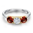 thumbnail image 3 of Gem Stone King 925 Silver and 10K Yellow Gold White Moissanite and Red Garnet Engagement Ring for Women | 1.60 Cttw | Round 5MM | Gemstone Birthstone | Size 5, 3 of 7