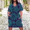 thumbnail image 2 of Teal Mandala Pattern Purple Background Women's Loose Short Sleeve Dress Casual Summer Plus Size Long Dresses with Pockets, 2 of 5