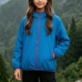 thumbnail image 2 of XYAIYT Girls Windproof Jacket with Pockets Hooded Solid Color Stand Collar Waterproof Outerwear Coat Outdoors, 2 of 6