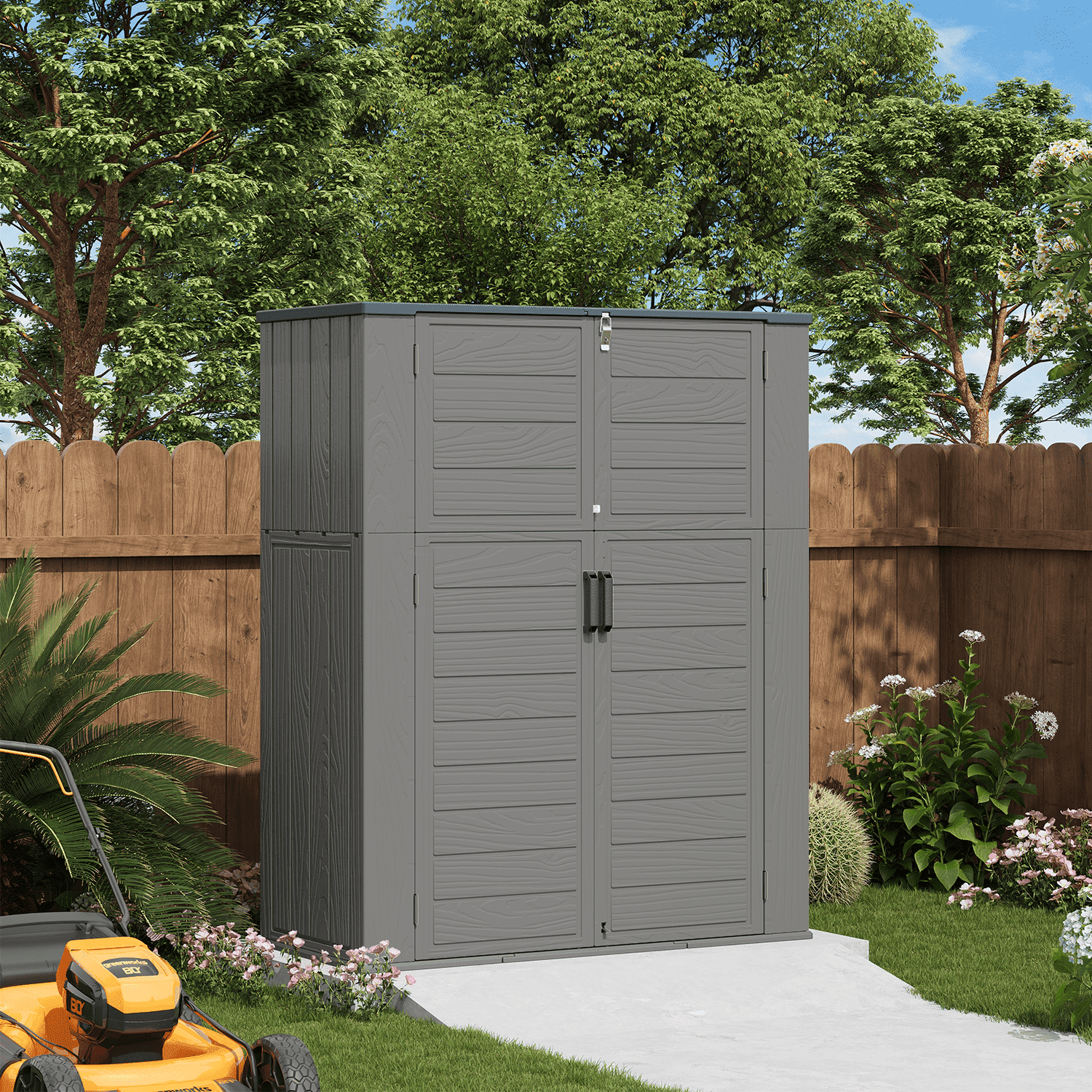 LazySunsets Waterproof Resin Gardening Supplies Storage Shed, 5.8 ft x 4.7 ft x 2.2 ft, Gray