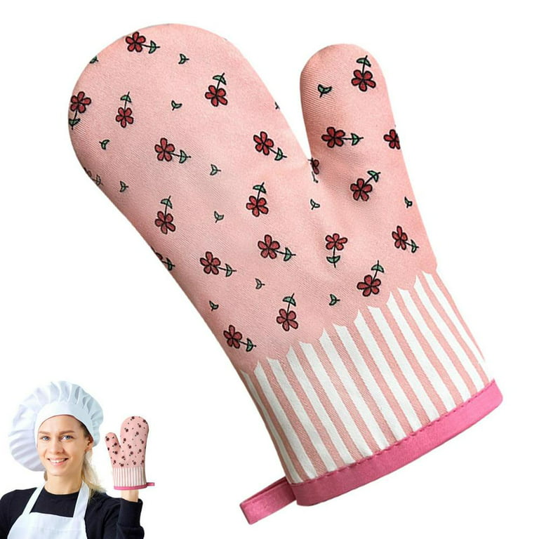 2pcs Kids Oven Mitts Heat Resistant Oven Gloves Kitchen Mitts Microwave Gloves for Children Baking Cooking Fireplace Grill BBQ Pink