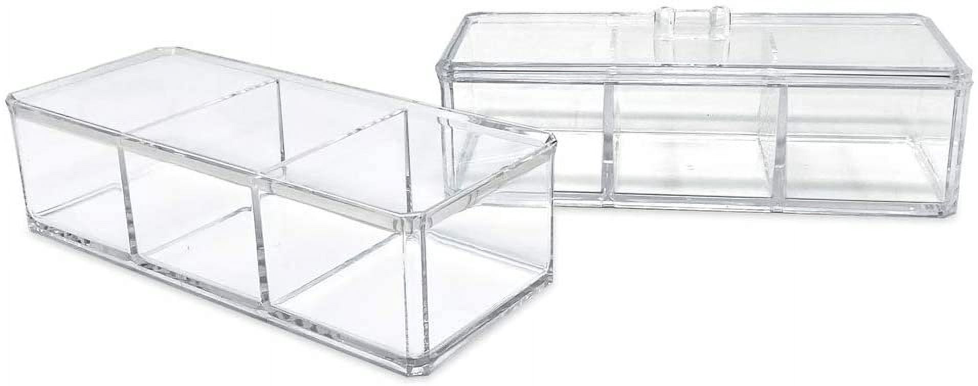 Isaac Jacobs 3-Compartment Clear Acrylic Rectangular Stackable Organizer with Lid, Multi-Sectional Drawer Tray, Storage Solution for Makeup, Craft Supplies, for Bathroom, Kitchen, Office 2, Clear