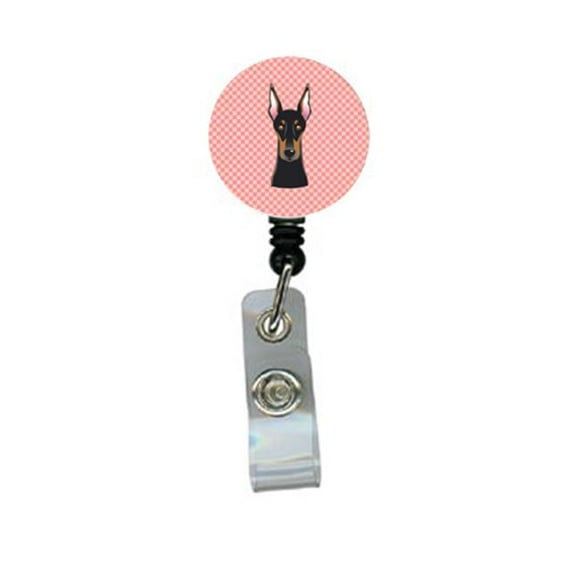Checkerboard Pink Doberman Retractable Badge Reel