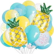 32Pcs Cartoon Sponge Party Balloon Pineapple Foil Balloons Bikini Flower Printed Latex Balloon Summer Hawaiian Luau Tropical Themed Teal Blue Yellow Clear Balloons Party Favor Supplies 12 in