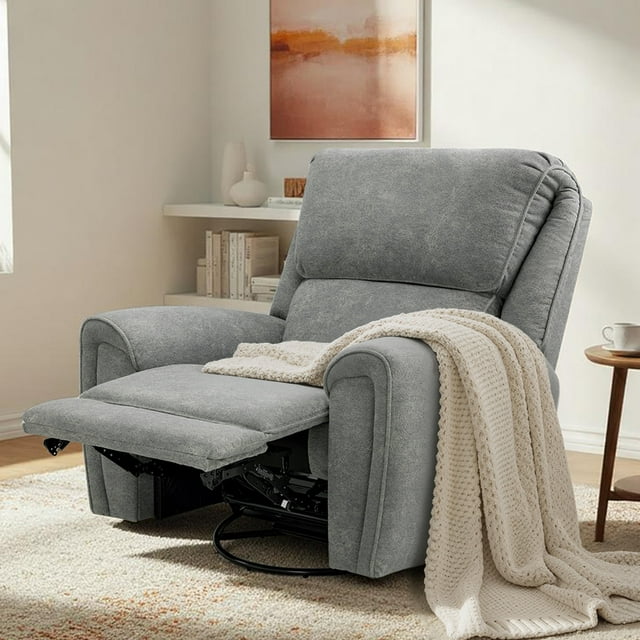 MCombo Fabric Recliner Chair, 400lbs Capacity, Swivel, Light Grey