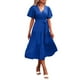 thumbnail image 1 of VISgogo Vestido Midi Elegante de Verano para Mujer, Vestido de Manga Corta con Cuello en V de Color Sólido con Cinturón para Fiesta en la Playa VISgogo  moda, 1 of 4