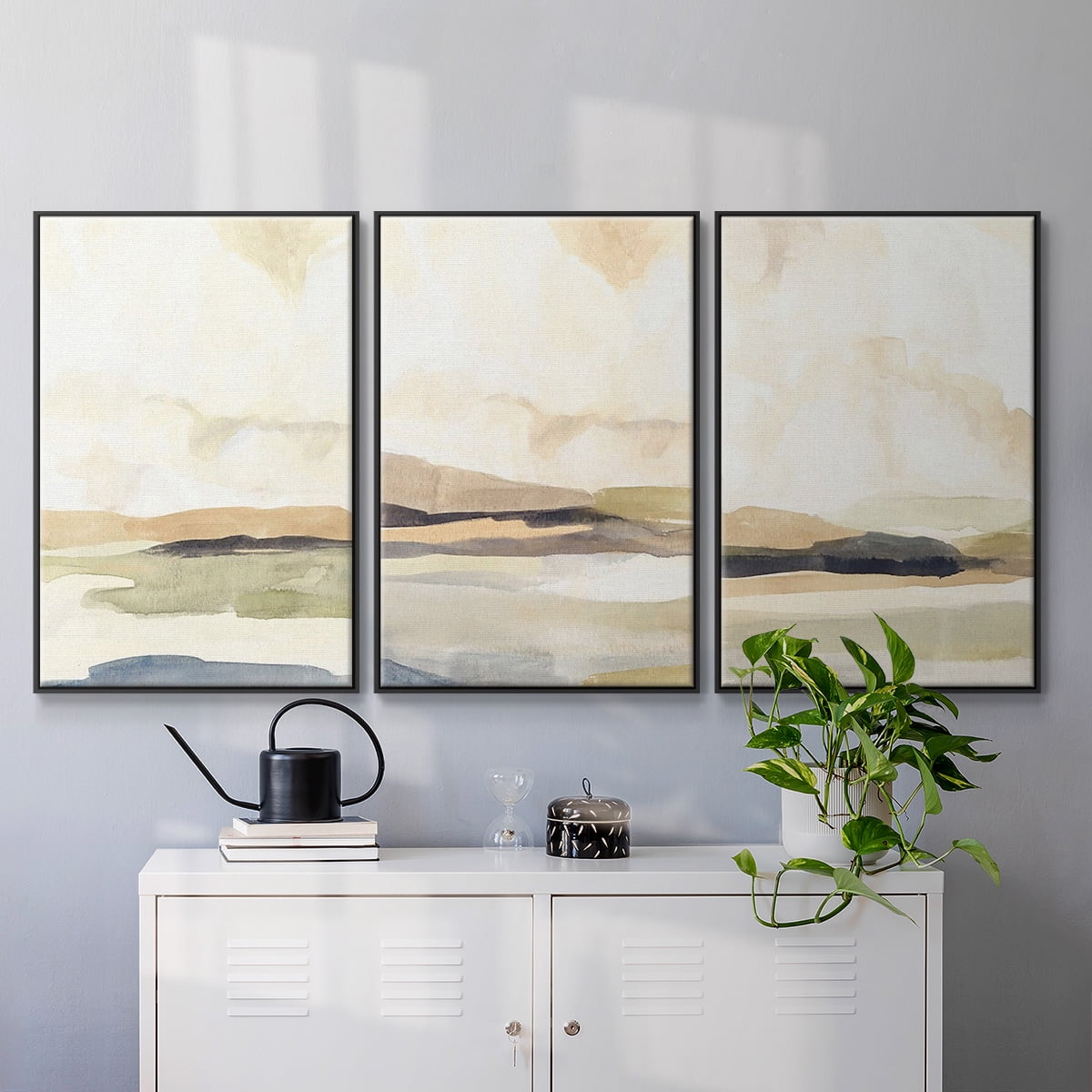 Abstract Neutral Tone Framed Wall Art – Slate Movement I – Premium Gallery Wrapped Canvas, L Floating Frame, 3 Piece Set, Ready to Hang