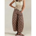 thumbnail image 5 of Women'S Polka-Dot Print High-Waist Seamed Wide-Leg Cropped Casual Pants Reddish-Brown S, 5 of 9