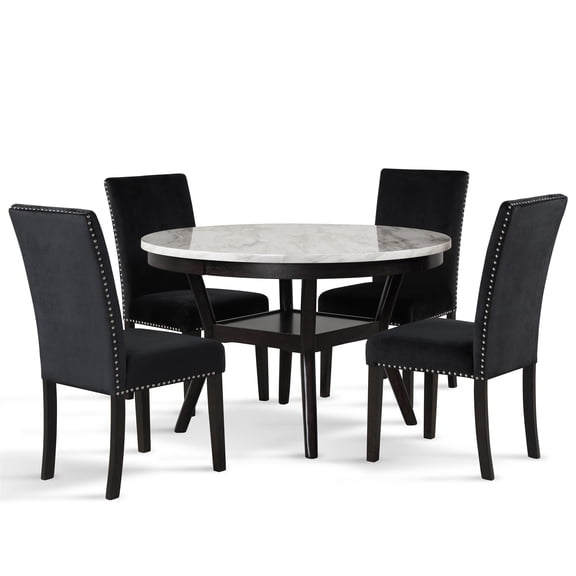 New Classic Furniture Celeste 5-Pc Faux Marble/Wood Dining Set w/ 4 Chair-Black