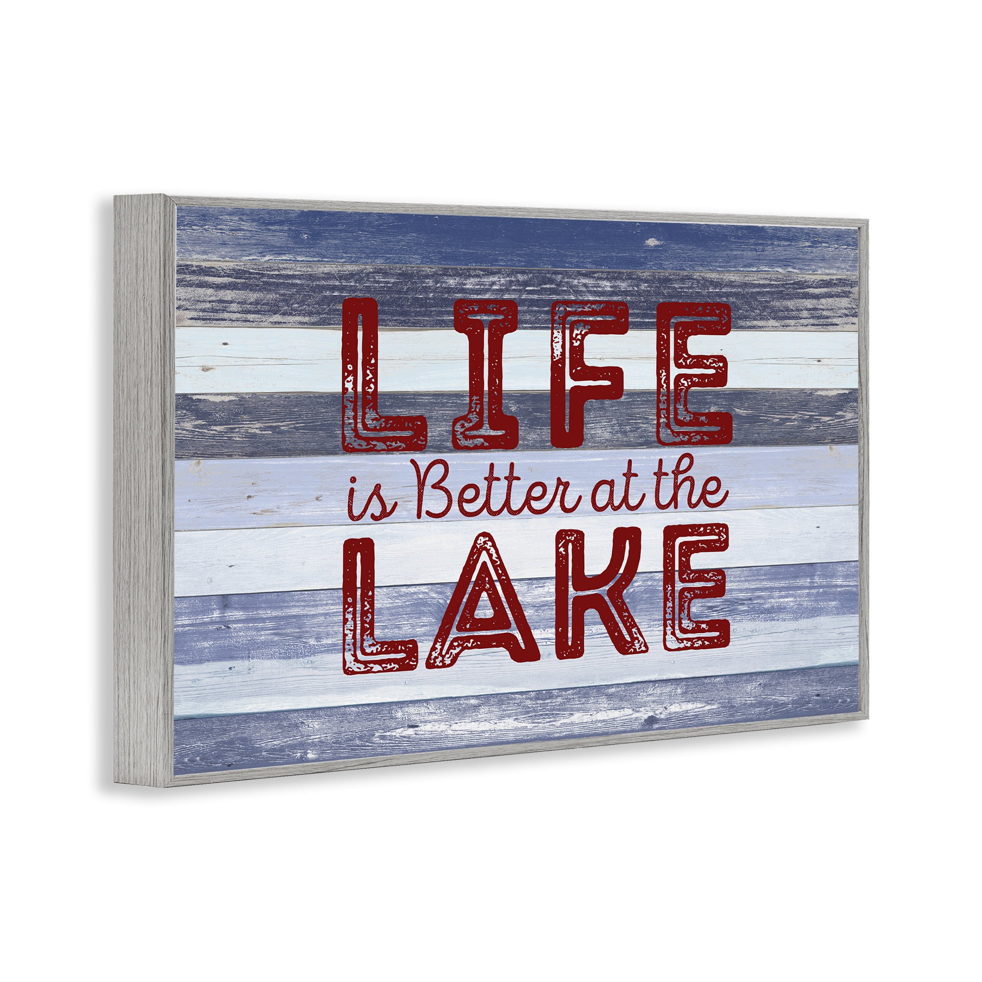Stupell Industries Life At Lake Striped Coastal Painting Gray Framed Art Print Wall Art, 18 x 12