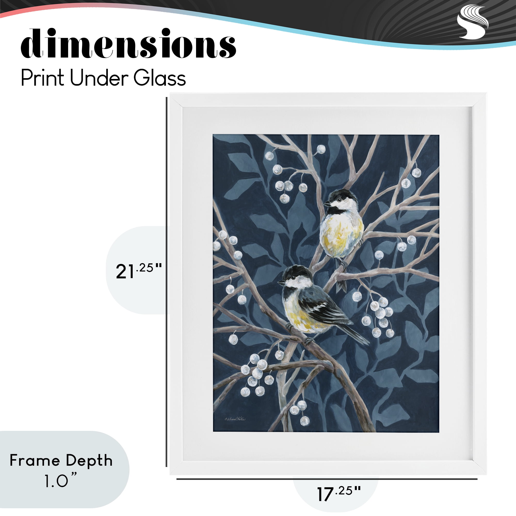 Stupell Industries Chickadees on Winter Berries White Framed Print Under Glass, design by Diane Kater